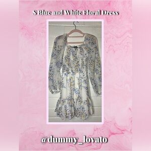 Floral Kids Dress in White and Blue